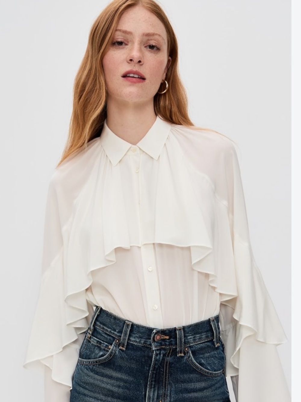 Veronica Beard Demaris silk ruffle blouse dove